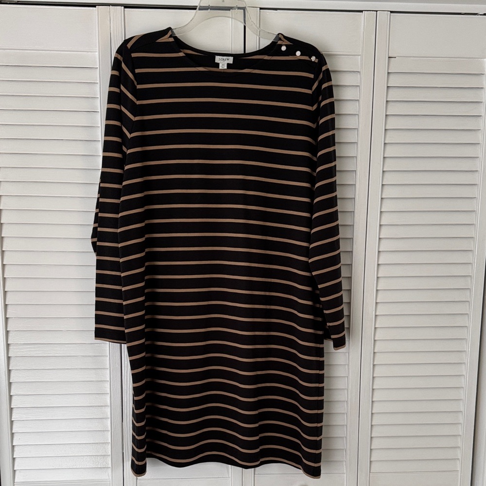 J Crew Black and Tan Striped Long Sleeve Dress